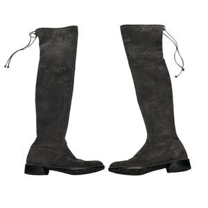Stuart Weitzman Lowland Boots 6.5 Gray Suede Over The Knee Leather